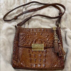 Brahmin Cognac Croc-Embossed Leather Crossbody with Tassel